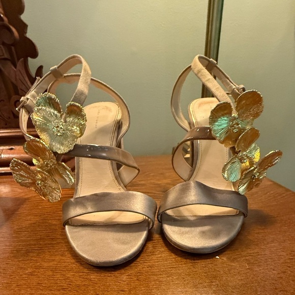 Zara Tan Satin/Suede Gold Orchid Sandals w/ 4” Block Heel Size 38/8 MSRP $198 - Picture 5 of 13
